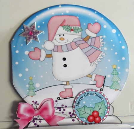 Christmas Snow Globe Shaped Card - Snowman Oli is Skiing by Moira Paterson  (Ornella)