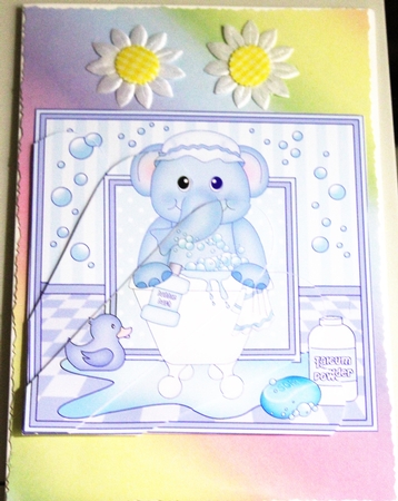 Cute Little Elephant Bathtub Buddies Fan Pyramage Topper by Moira Paterson  (Ornella)