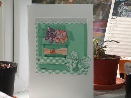 Little Kitties in a Box with Green Bow by Moragh Hunt
