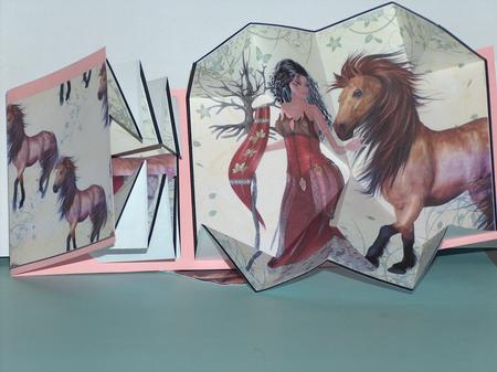 Exploding Card - Lady in Red with Pony by Moragh Hunt