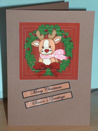 Christmas Reindeer Wreath Square Pyramid 1 by Moragh Hunt