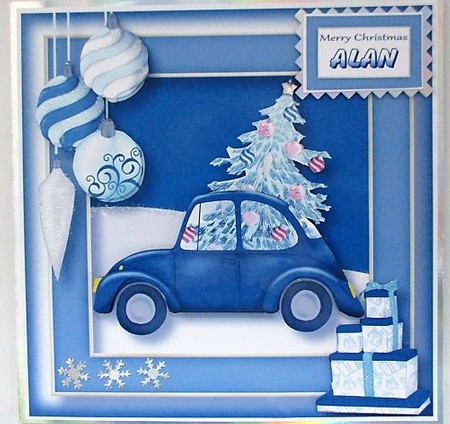 Christmas Retro Car - Blue by isobel bulloch