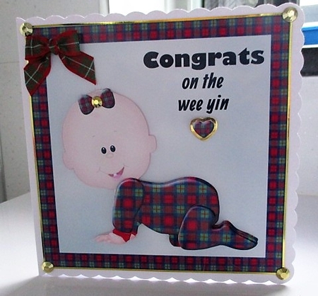 Congrats on the wee yin - scottish tartan effect new baby mini kit (with bow) by isobel bulloch