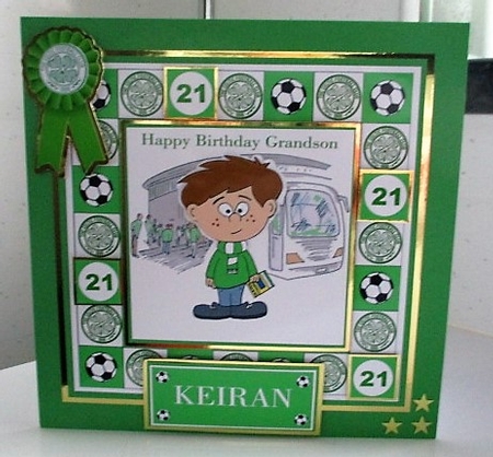 Little Football Fan (green & White) - 5in x 5in by isobel bulloch