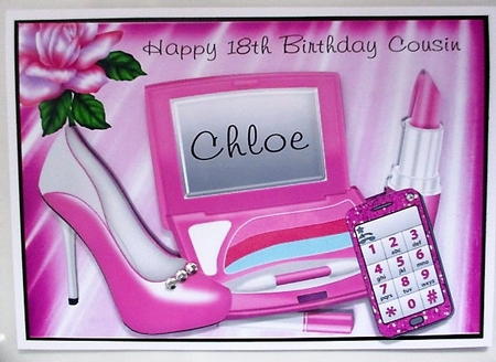 pink makeup with  glitter mobile phone and rose A5 by isobel bulloch