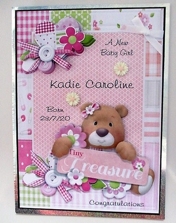 A5 New Baby Girl Bear card topper mini kit by isobel bulloch