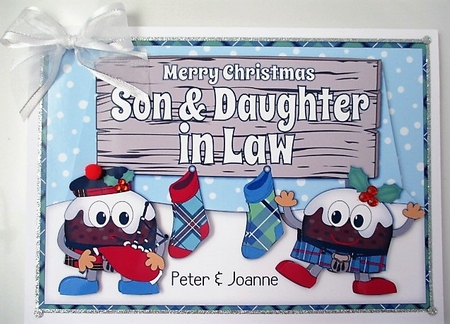 Crazy Scottish Christmas Puddings with big sign SON & DAUGHTER IN LAW decoupage by isobel bulloch