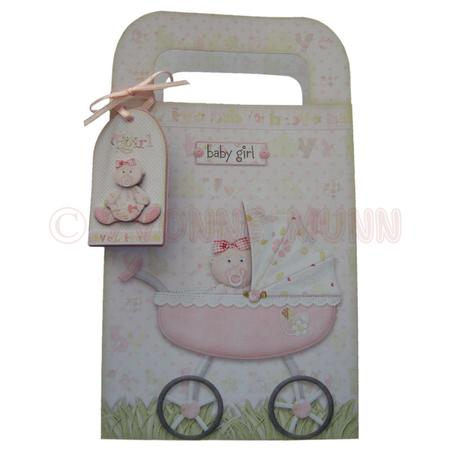 Baby Girl Pram Large Gift Bag with Handles by Yvonne Munn