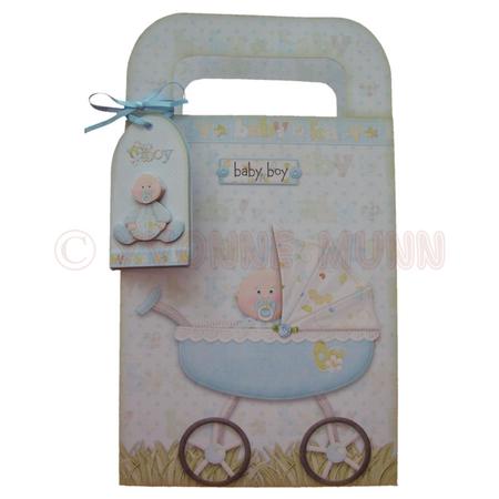 Baby Boy Pram Large Gift Bag with Handles by Yvonne Munn