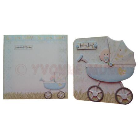 Baby Boy Pram Shaped Fold Card Kit by Yvonne Munn