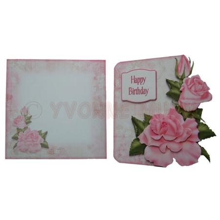 Pink Roses Decoupage Shaped Fold Card Kit by Yvonne Munn