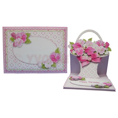 Pink Flower Basket Shaped Easel Card Kit by Yvonne Munn