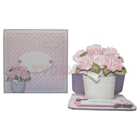 Pot of Pink Roses Shaped Easel Card Kit by Yvonne Munn