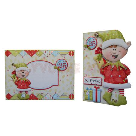 Christmas Elf Bearing Gifts Shaped Fold Card Kit by Yvonne Munn