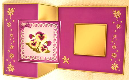 Pansy on Butterfly Lace No-hole Fold Back Card by Nancy Boatwright
