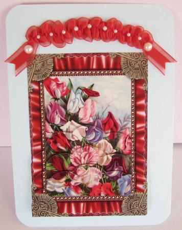 Sweet Peas Red Ruffle Scallop Bottom 7x5inch Stacker by Nancy Boatwright