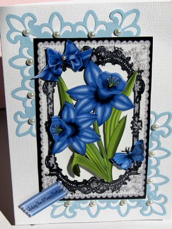 Blue Daffodil, with Bow & Butterflies by Nancy Boatwright