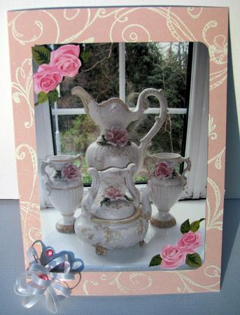 Pretty Floral Rose China Teaset, A4 Topper by Nancy Boatwright