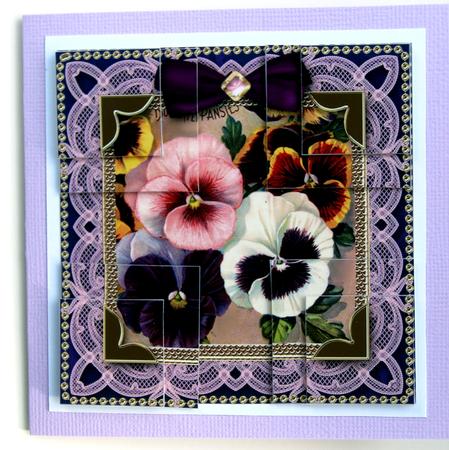 Lace Mixed Pansies 5in All 4 Corner Stacker by Nancy Boatwright