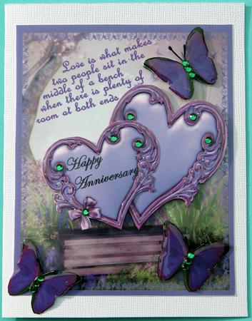 Love Is -  Sitting on a Bench, Lavender Butterflies Hearts by Nancy Boatwright