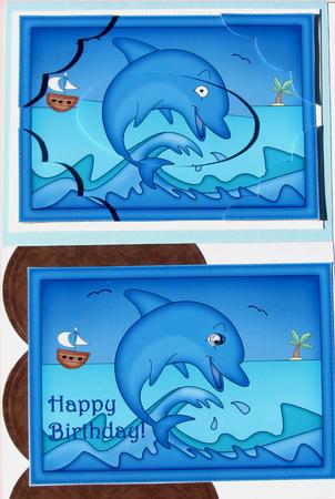 A5 Cute Dolphin Scallop Corners and Pyramage by Nancy Boatwright