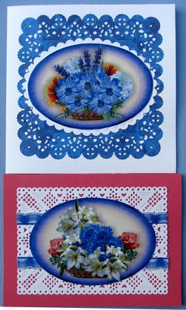 Mixture of Blues/white Sumer Flowers in a Basket, Toppers by Nancy Boatwright