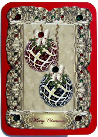 Embossed Frame with Two Christmas Baubles 1 by Nancy Boatwright