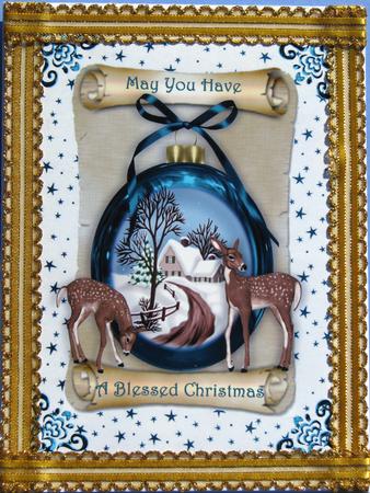 Christmas Snow Scene in a Turq Bauble A4 by Nancy Boatwright