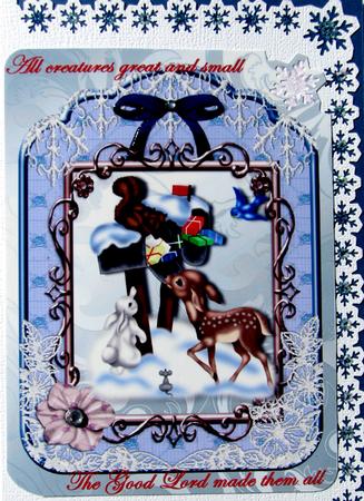 Animals of the Forest in Snow, in Lace Ornate Frame A4 by Nancy Boatwright