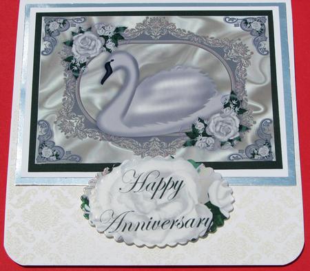 White Swan on Satin with White Roses A4 by Nancy Boatwright