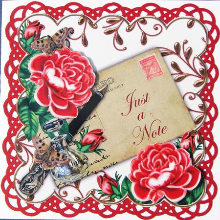 Red Roses Just a Note Ink Saver 8in Decoupage Topper by Nancy Boatwright