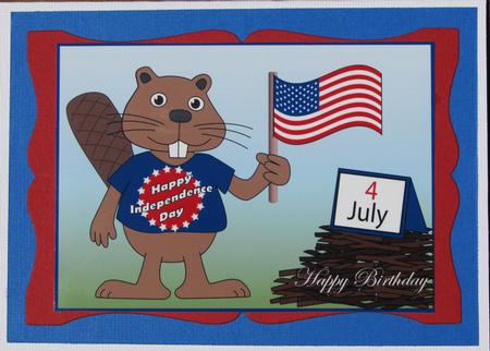 Beaver Wishing Happy Independence Day 4th of July by Nancy Boatwright