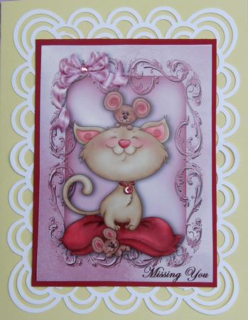 Cute Little Kitty with Playful Mice A4 by Nancy Boatwright