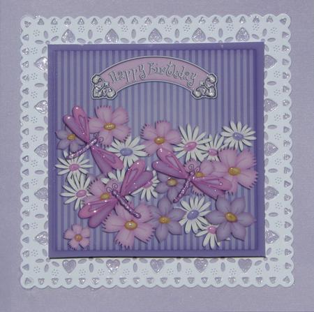8 x 8 Dragonflies Birthday Scalloped Corner Topper by Nancy Boatwright