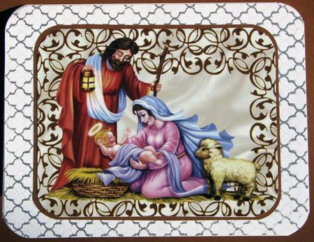 Mary and Joseph Nativity Scene in Filigree Frame A4 by Nancy Boatwright