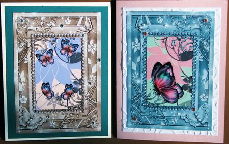 4 Beige and Green Framed Floral Butterfly Toppers by Nancy Boatwright