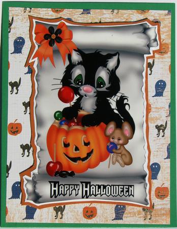 Cute Kitten with Mouse and Pumpkins Toppers by Nancy Boatwright