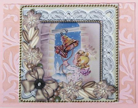 Angels Bell Pulling Poinsettia 5in Zig Zag Triangle Stacker by Nancy Boatwright