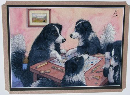 Dogs Playing Scrabble (like They Do) Wavy Corner Stacker by Nancy Boatwright