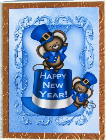 Happy New Year Top Hat with Cheeky Mice A4 by Nancy Boatwright