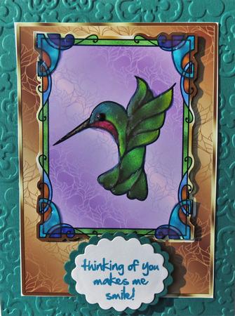 Stained Glass Card Front - Humming Bird by Nancy Boatwright
