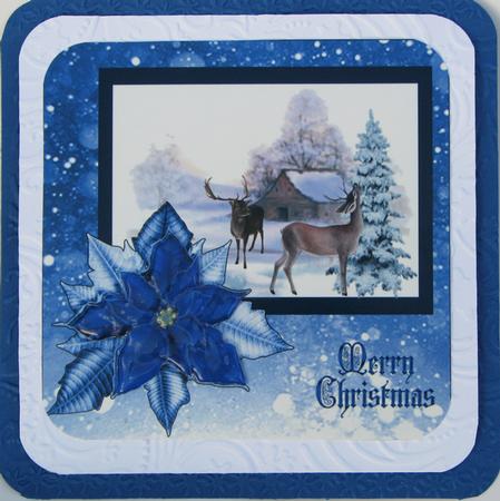 Deer in Winter with a Blue Poinsettia by Nancy Boatwright