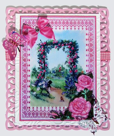 Rose Arch and Black Cat Decoupage Topper by Nancy Boatwright