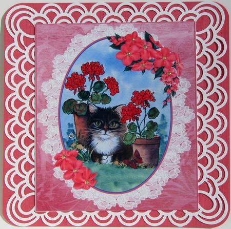 Cat and Geraniums Decoupage Topper by Nancy Boatwright