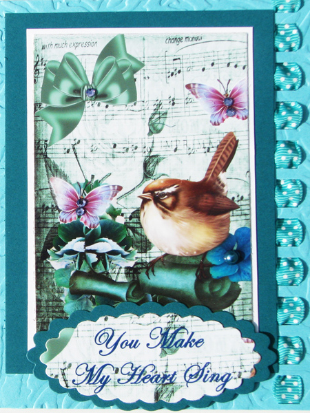 Little Bird on Old Scroll with Music and Flowers A4 by Nancy Boatwright