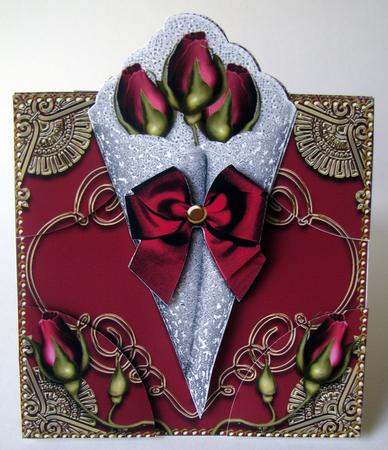 Metallic Red Gold Rose Bouquet Over the Edge Card & Stacker by Nancy Boatwright