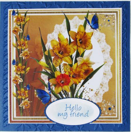 Beautiful Springtime Daffodils and Blue Butterflys by Nancy Boatwright