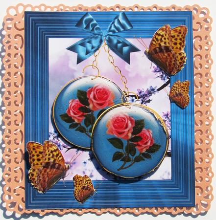 Teal Framed Rose Dome's with Decoupage by Nancy Boatwright