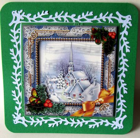 Blue Church Holly Ornate Square Card Front and Frame by Nancy Boatwright