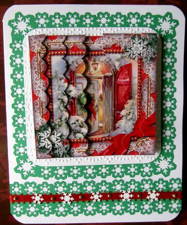 Christmas Welcome Door Snow 5inch Sq Scallop 2 Side Stacker by Nancy Boatwright